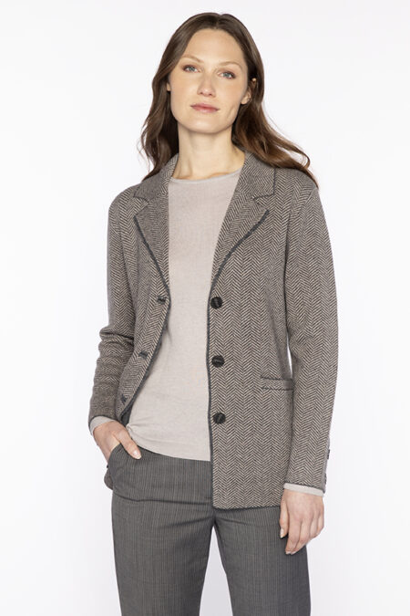 Herringbone Notch Collar Cardigan - Kinross Cashmere