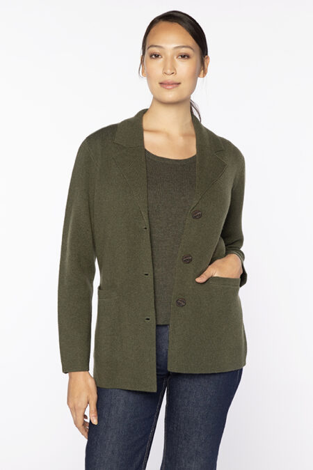 Herringbone Notch Collar Cardigan - Kinross Cashmere