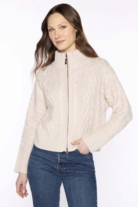 Luxe Cable Zip Cardigan - Kinross Cashmere