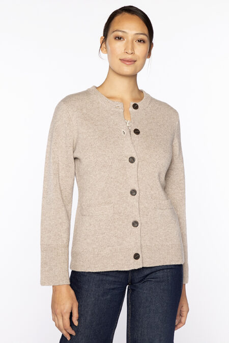 Doubleknit Fitted Crew Cardigan - Kinross Cashmere