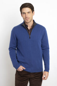 Suede Trim Qtr Zip Mock - Kinross Cashmere