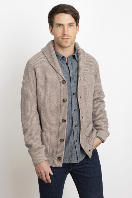 Rib Shawl Collar Cardigan - Kinross Cashmere