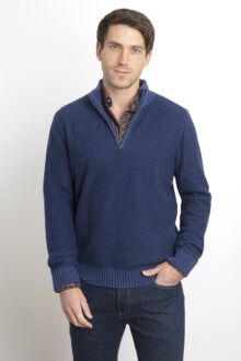 Plaited Pique Qtr Zip Mock - Kinross Cashmere