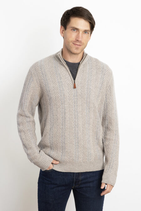 Plaited Cable Zip Mock - Kinross Cashmere