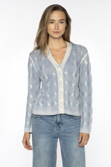 Spray Print Cable Vee Cardigan