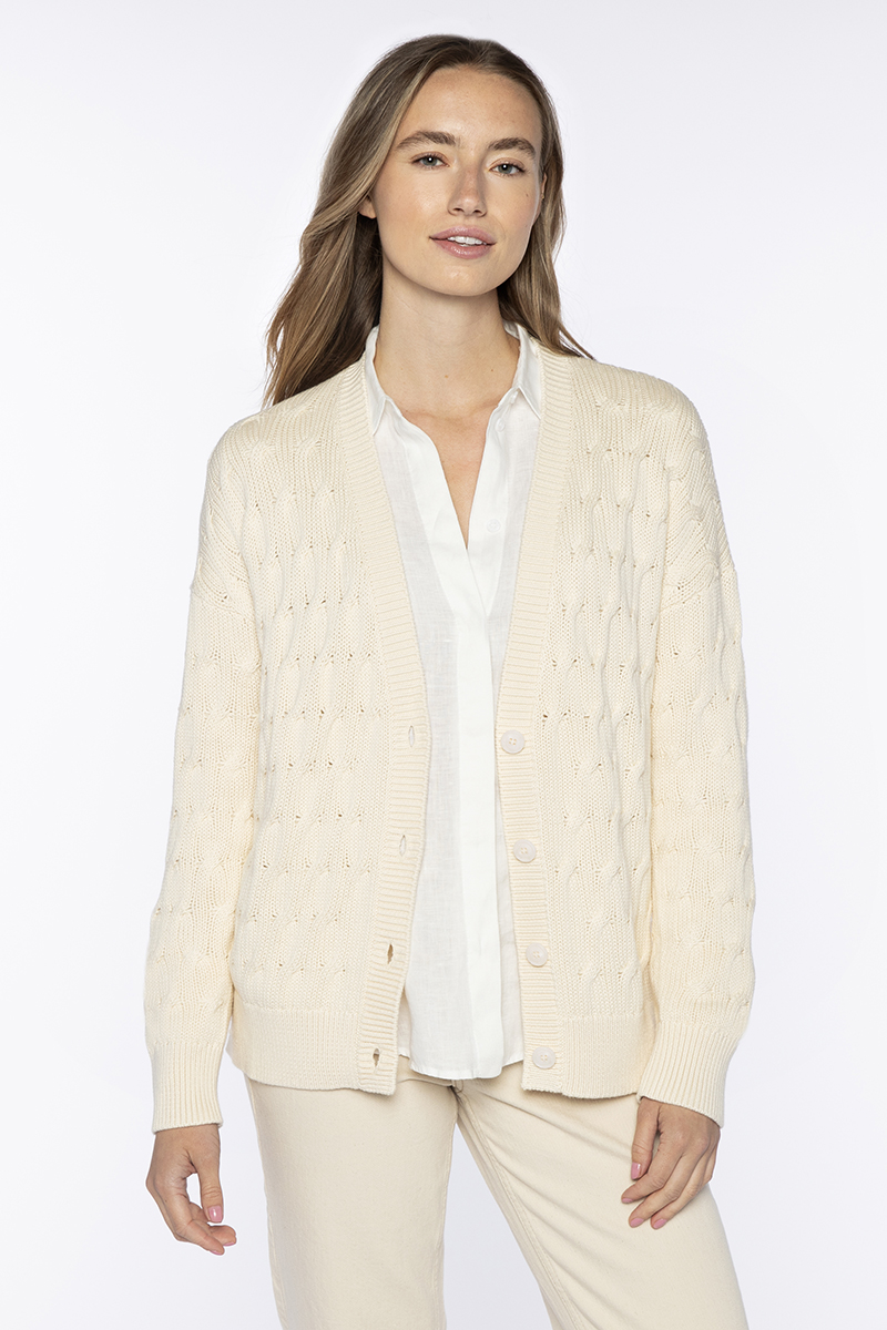 Stonewash Cable Vee Cardigan