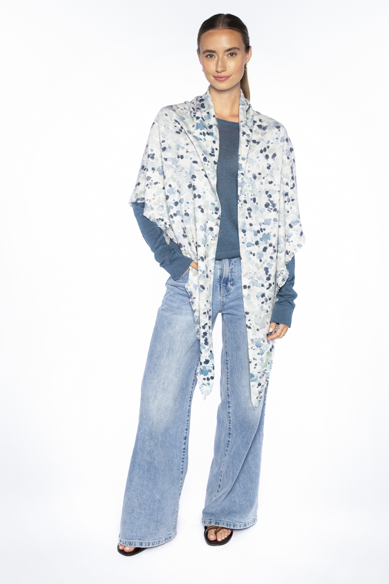Droplet Print Fringe Triangle Wrap - Kinross Cashmere