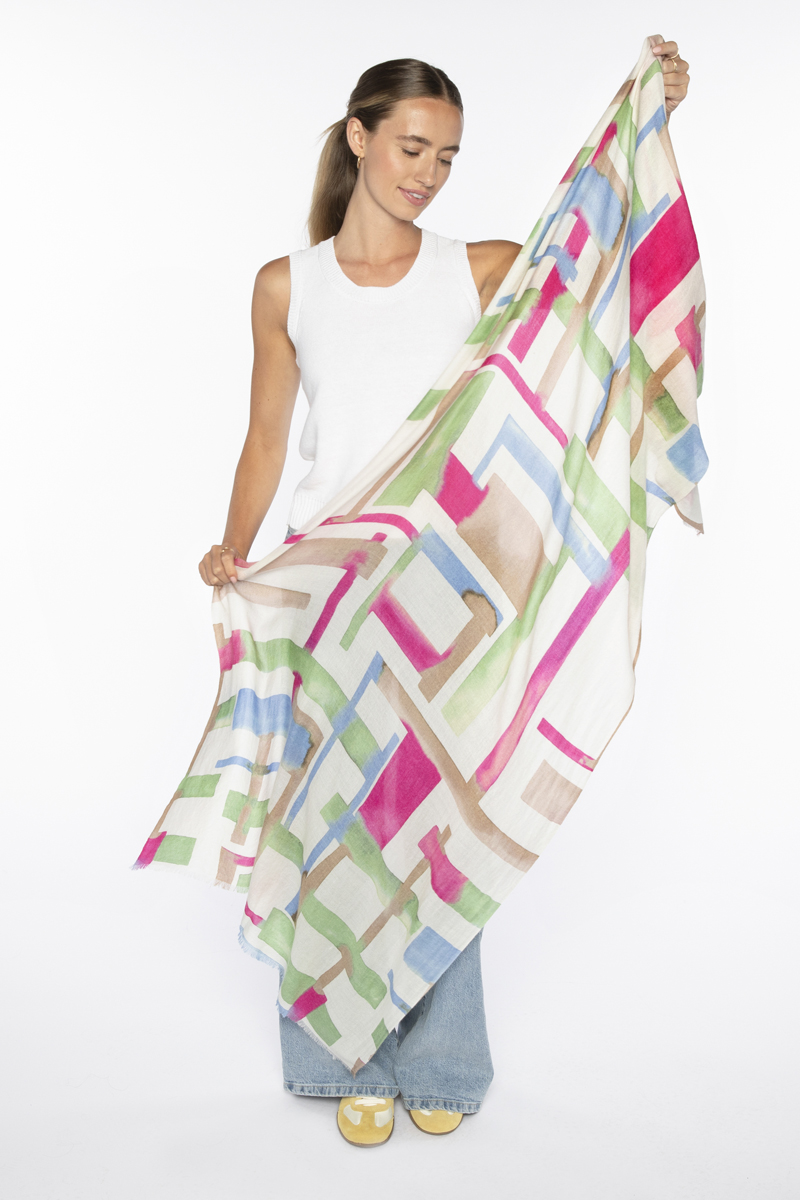 Geo Print Scarf - Dahlia - Kinross Cashmere