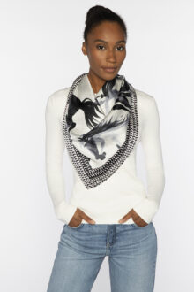 Horse Print Scarf - Black - Kinross Cashmere