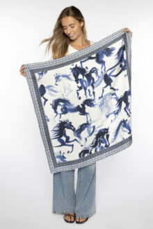 Horse Print Scarf - Navy - Kinross Cashmere