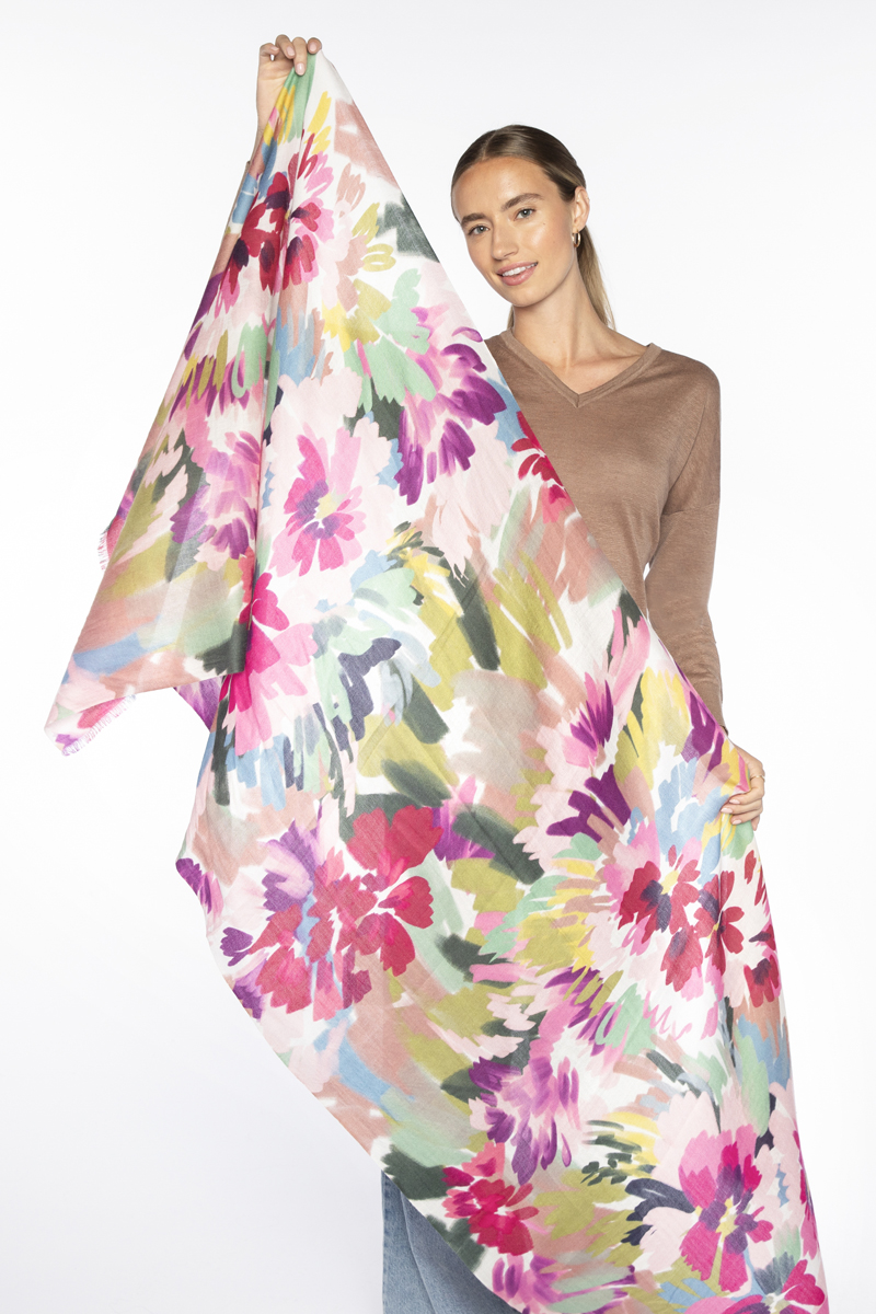 Mixed Bouquet Print Scarf - Kinross Cashmere