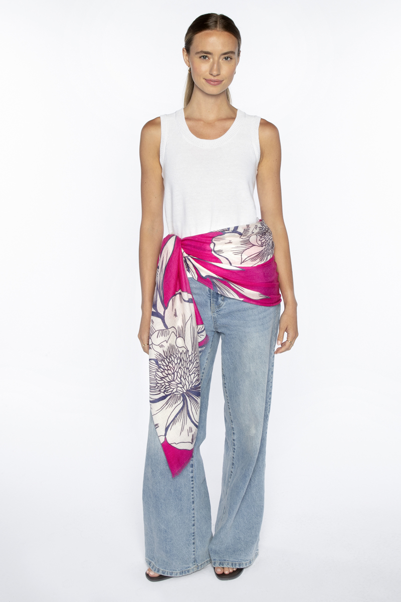 Oversized Blooms Print Scarf - Dahlia - Kinross Cashmere