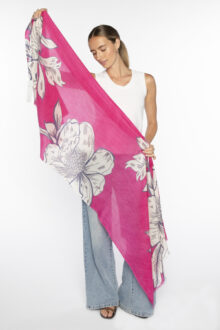 Oversized Blooms Print Scarf - Dahlia - Kinross Cashmere