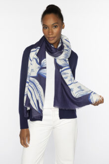 Oversized Blooms Print Scarf - Navy - Kinross Cashmere