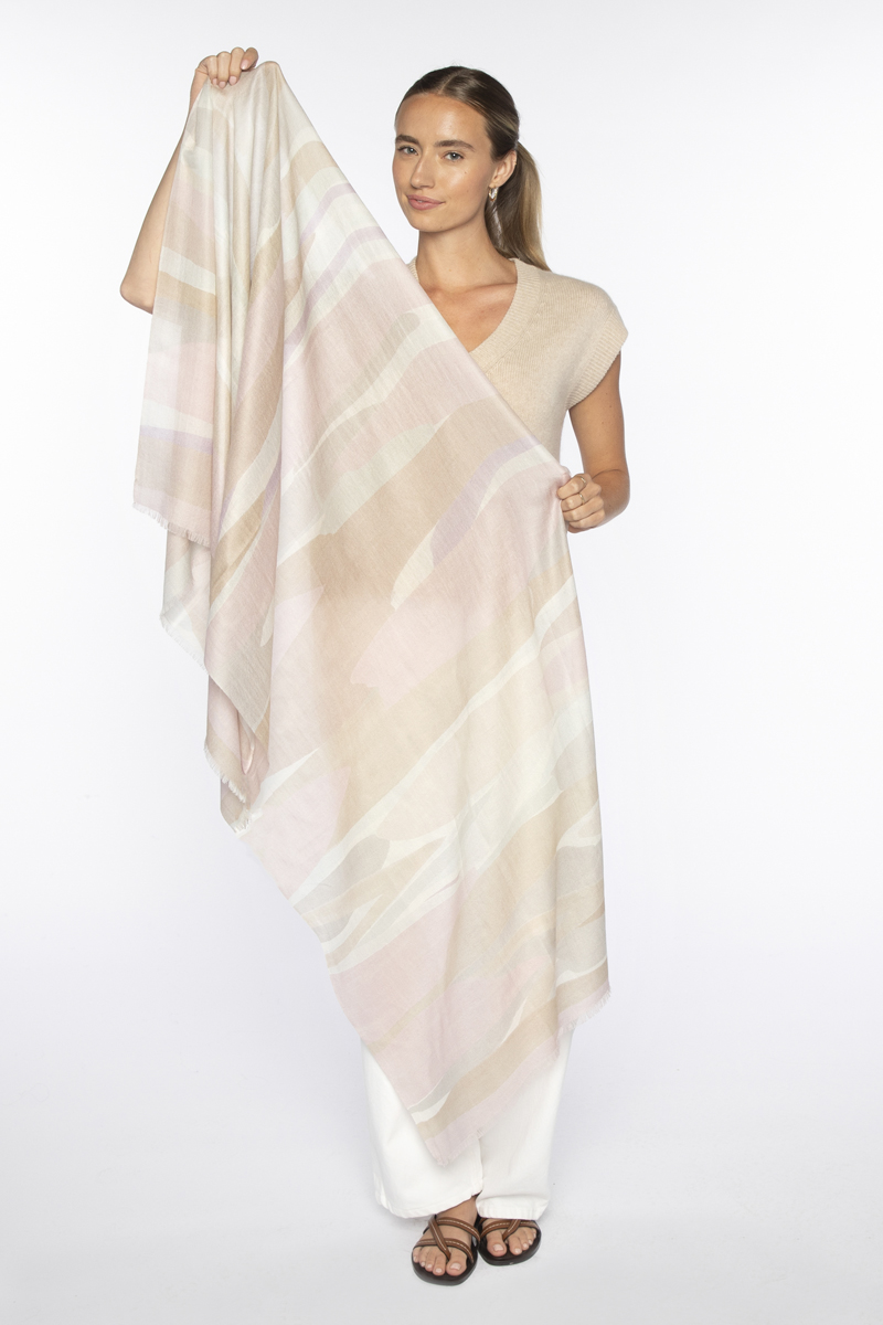 Abstract Landscape Print Scarf - Lilac - Kinross Cashmere