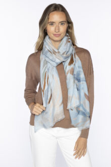 Brushstroke Print Scarf - Skyway - Kinross Cashmere