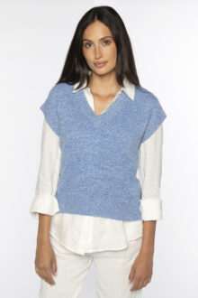 Marled Cap Slv Vee - Kinross Cashmere