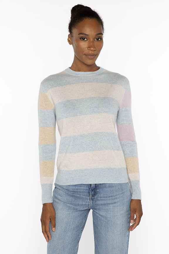 Colorblock Stripe Crew - Kinross Cashmere