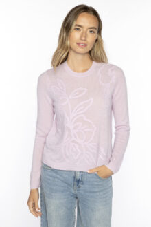 Floral Embroidered Crew- Kinross Cashmere