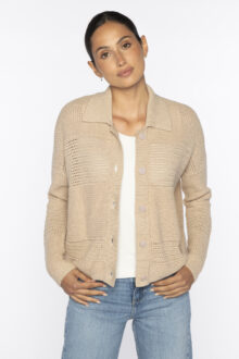 Mixed Texture Collared Cardigan - Kinross Cashmere