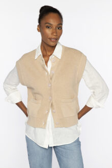 Rib Button Vest Cardigan - Kinross Cashmere