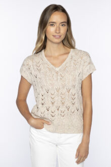 Sequin Cap Slv Openwork Vee - Kinross Cashmere