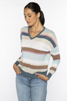 Multi-Color Stripe Vee - Kinross Cashmere