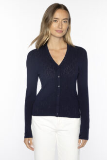 Pointelle Button Front Vee - Kinross Cashmere