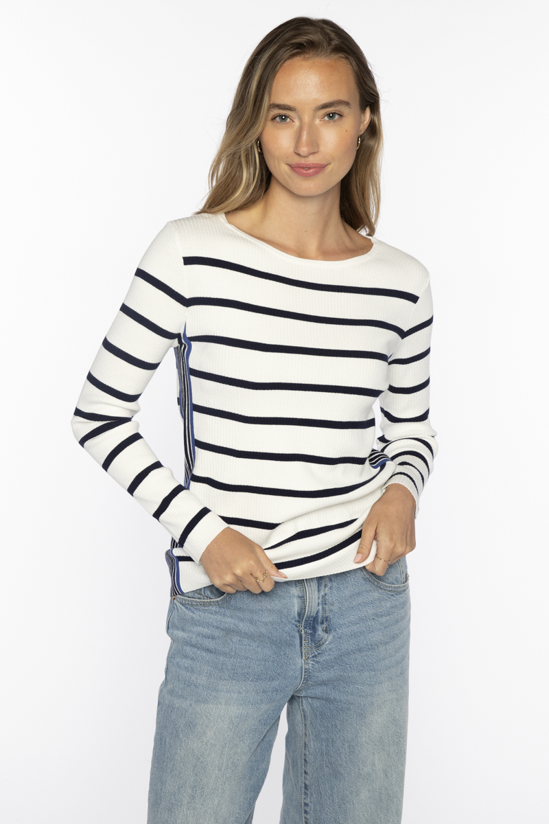 Tipped Rib Stripe Boatneck - Kinross Cashmere