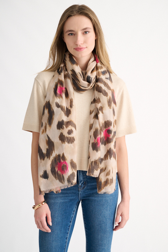 Painted Leopard Print Scarf - Kinross Cashmere