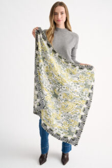 Paisley Print Square Scarf - Black - Kinross Cashmere
