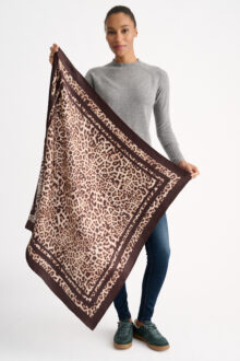 Leopard Print Square Scarf - Chocolate - Kinross Cashmere