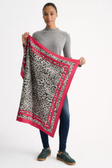 Leopard Print Square Scarf - Cranberry - Kinross Cashmere