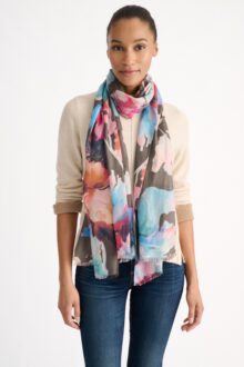 Highland Blooms Print Scarf - Chocolate - Kinross Cashmere