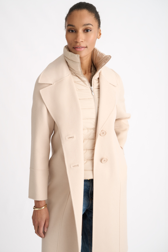Quilted Insert Notch Collar Coat- Kinross Cashmere