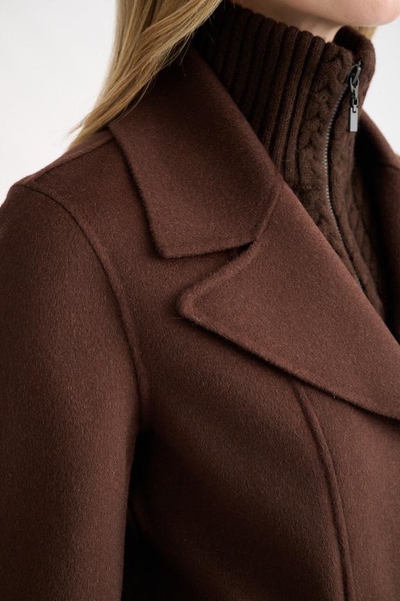 Knit Insert Notch Collar Coat - Kinross Cashmere