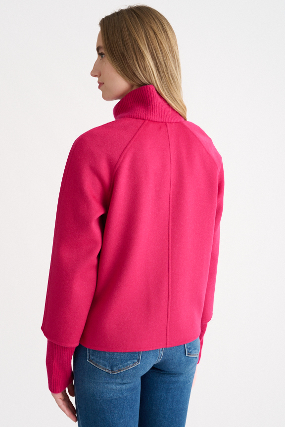 Knit Trim Zip Mock Coat - Kinross Cashmere