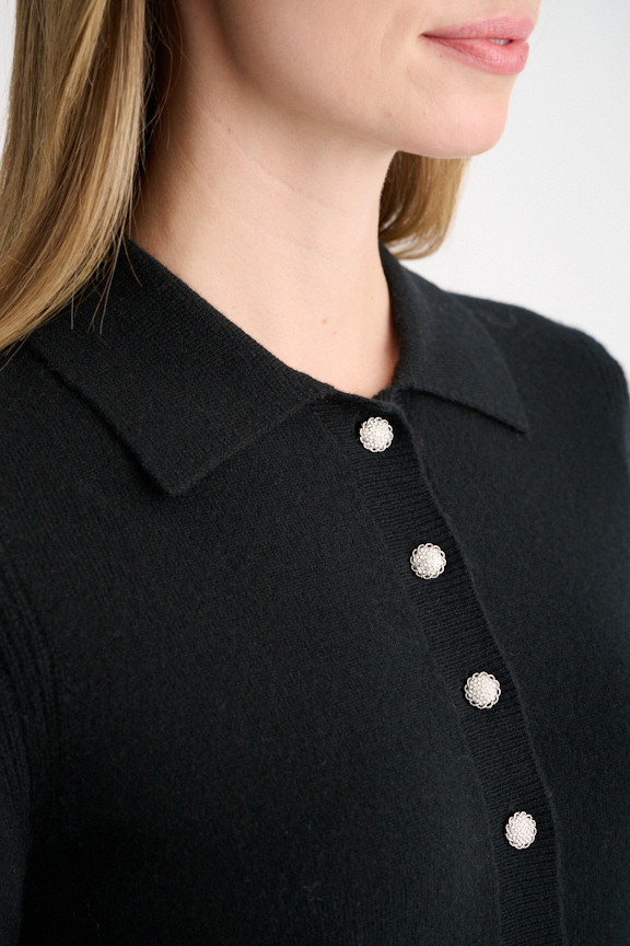 Crystal Button Polo - Kinross Cashmere