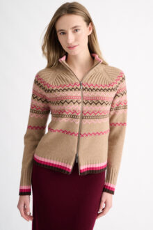 Fairisle Zip Mock Cardigan - Kinross Cashmere