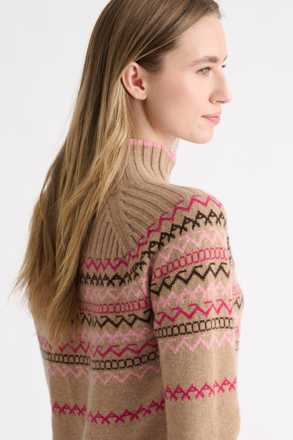 Fairisle Zip Mock Cardigan - Kinross Cashmere