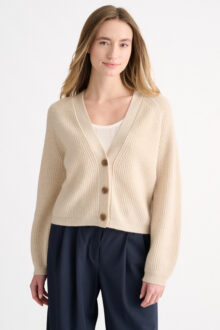 Rib Vee Cardigan - Kinross Cashmere