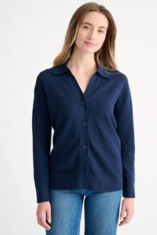 Easy Horizontal Rib Cardigan - Kinross Cashmere