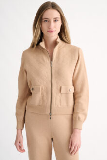 Quilted Zip Mock Cardigan - Kinross Cashmere