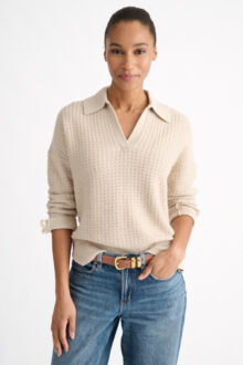 Textured Splitneck Polo - Kinross Cashmere