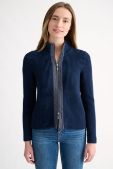 Denim Trim Zip Mock - Kinross Cashmere