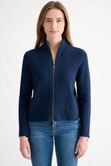Tailored Zip Mock Cardigan - Kinross Cashmere