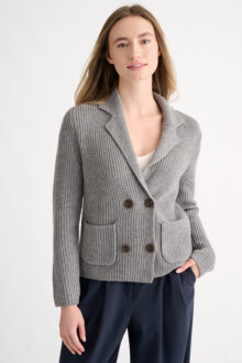 Rib Notch Collar Cardigan - Kinross Cashmere