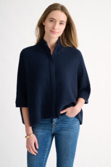 Rib Zip Mock S/L Cardigan - Kinross Cashmere