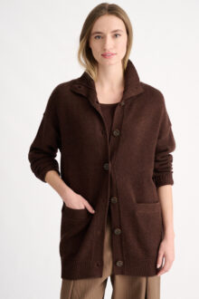 Long Button Mock Cardigan - Kinross Cashmere