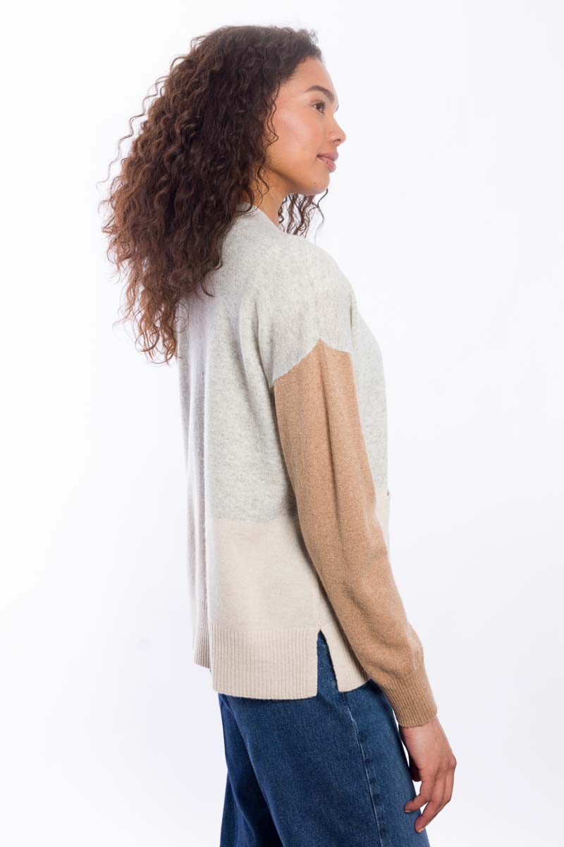 Easy Colorblock Vee Cardigan